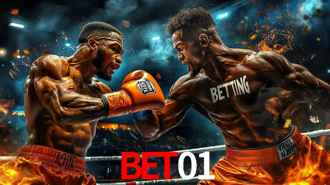 Dois boxeadores em uma luta intensa e explosiva, representando a adrenalina e as oportunidades de apostas em esportes de combate disponíveis na plataforma bet01.