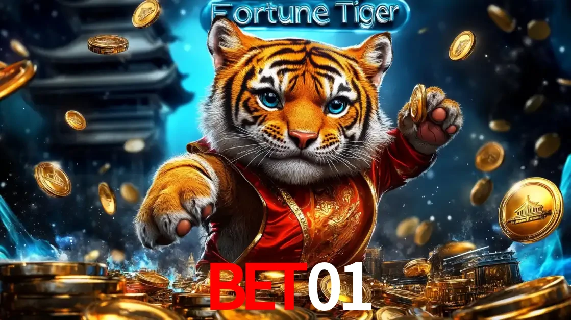 Imagem promocional do jogo de slot Fortune Tiger, com um tigre majestoso em traje tradicional cercado por uma fortuna em moedas de ouro, disponível agora no cassino bet01.
